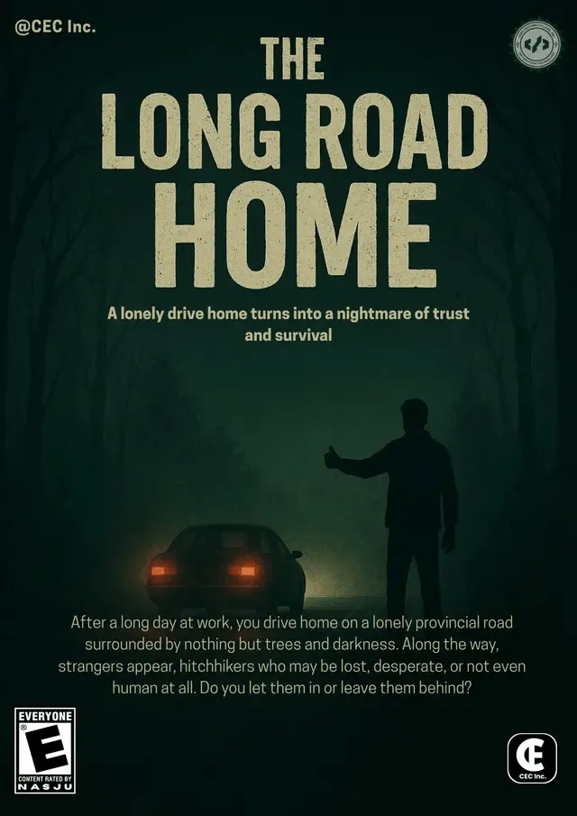 Long Road Home cover: a lone car on a dark forest road at night