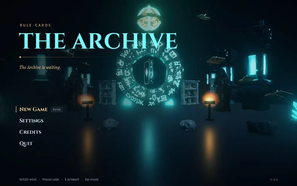 Rule Card: The Archive title screen