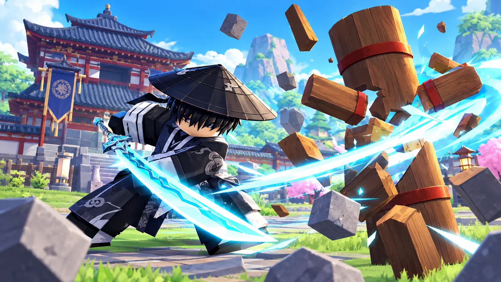 +1 Slash Destruction thumbnail: a swordsman slicing through blocks
